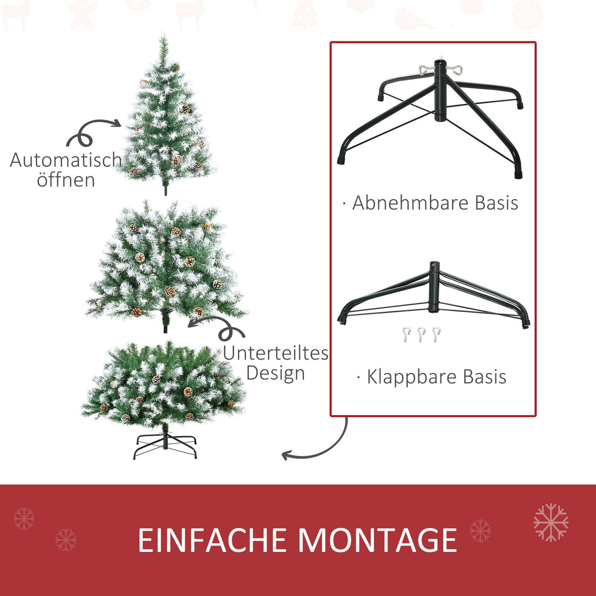 Artificial Christmas tree, 180 cm Christmas tree with artificial snow, 800 branch tips, foldable base, for Christmas parties, indoor, green + white