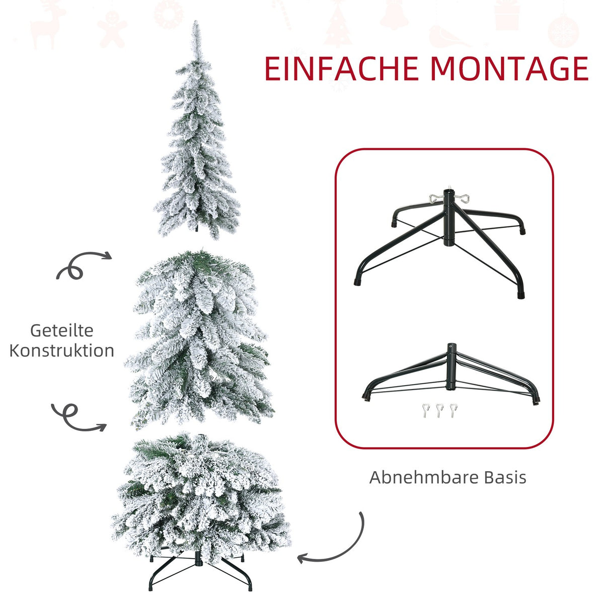 Artificial Christmas tree 180 cm artificial Christmas tree with artificial snow and base, 523 branch tips for festive decoration
