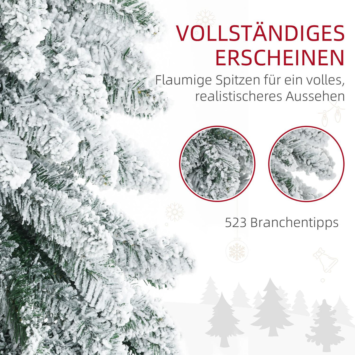 Artificial Christmas tree 180 cm artificial Christmas tree with artificial snow and base, 523 branch tips for festive decoration