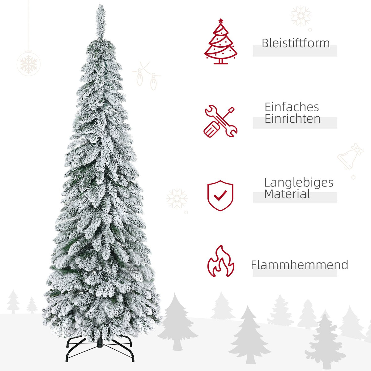 Artificial Christmas tree 180 cm artificial Christmas tree with artificial snow and base, 523 branch tips for festive decoration