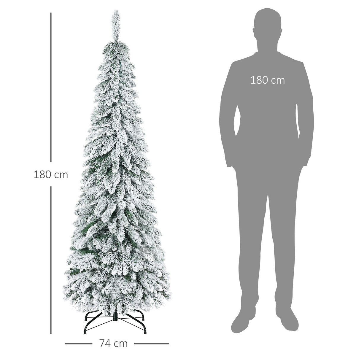 Artificial Christmas tree 180 cm artificial Christmas tree with artificial snow and base, 523 branch tips for festive decoration