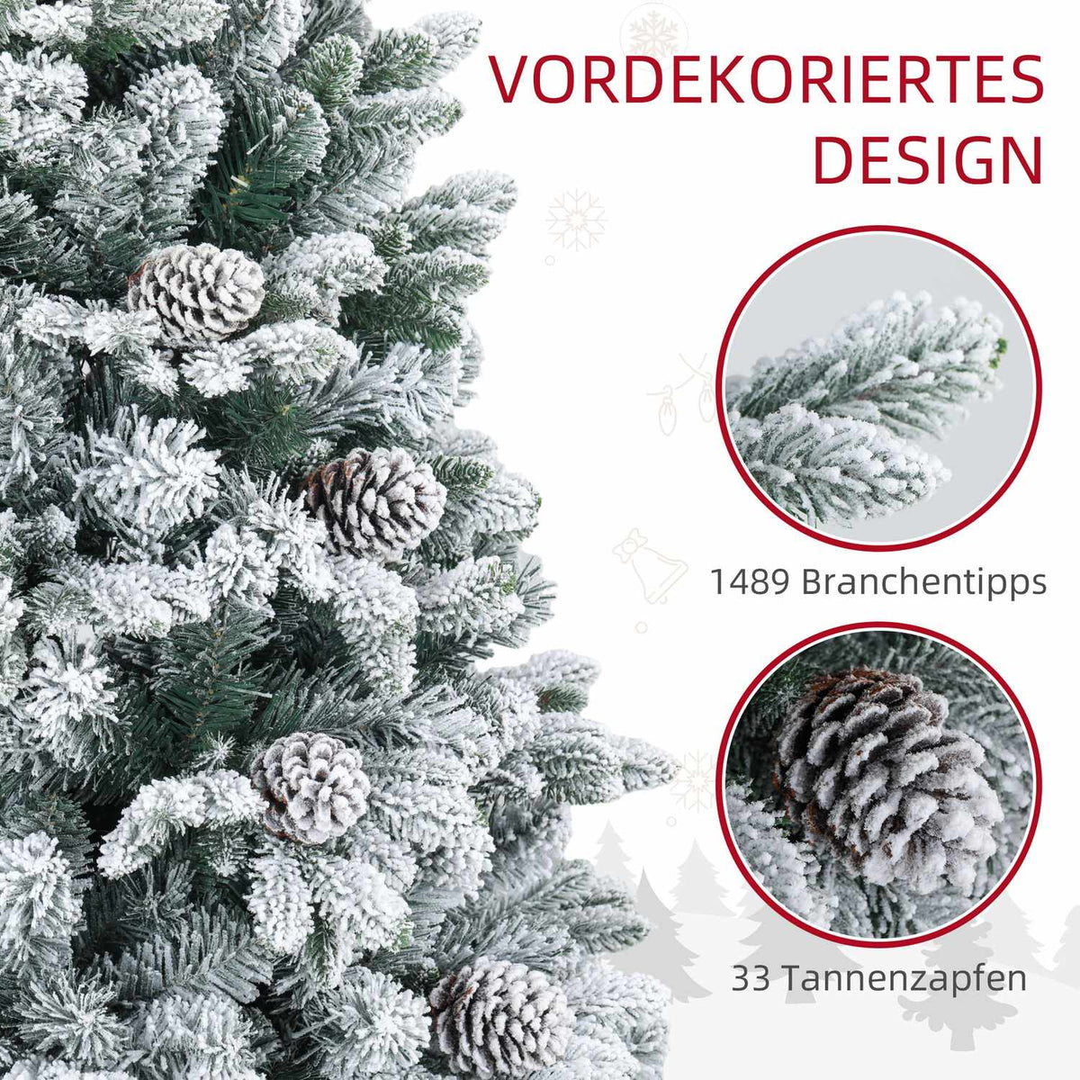 Artificial Christmas tree 180 cm with 1489 tips and artificial snow foldable with metal stand for festive Christmas decoration in green