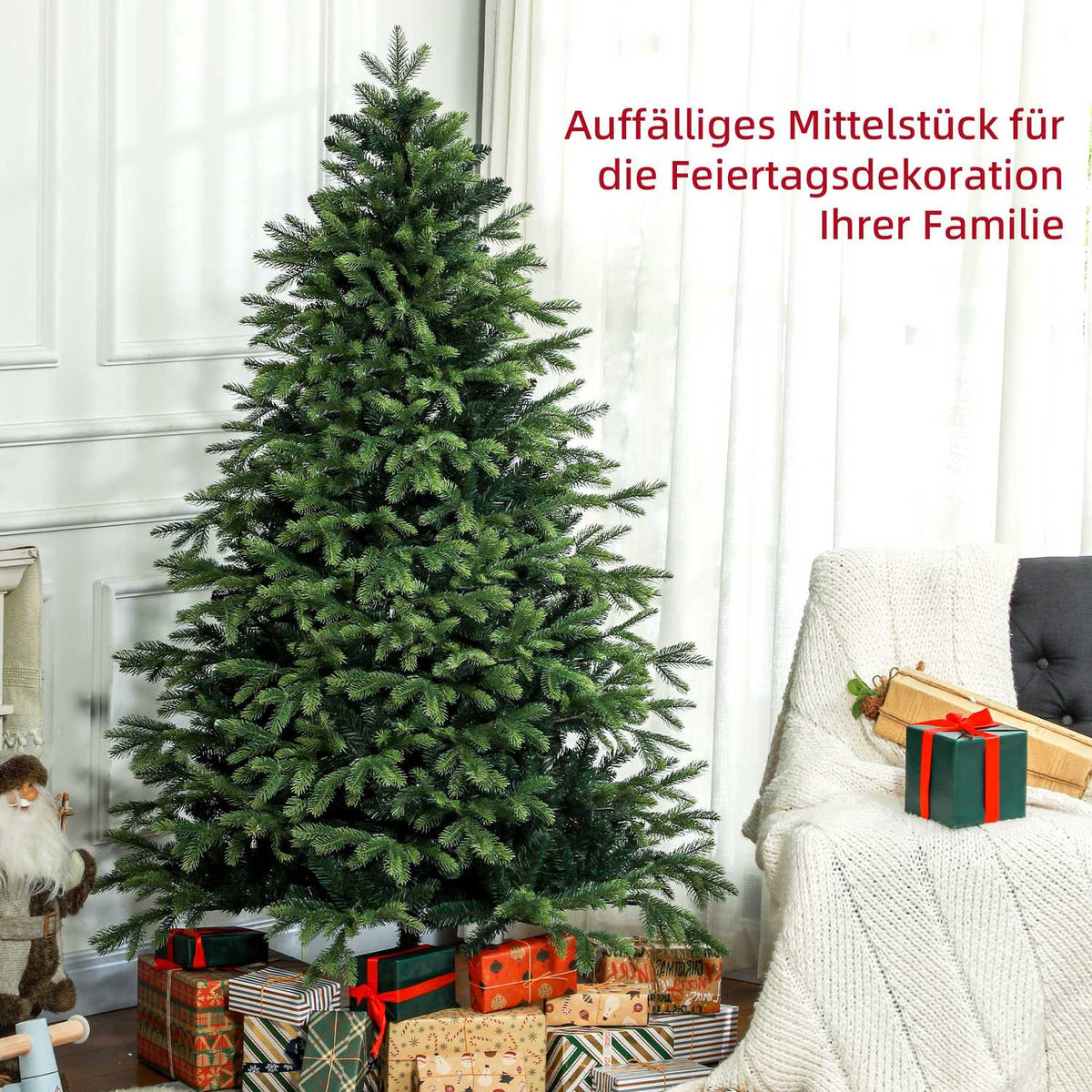Artificial Christmas tree 180 cm with 1700 tips, foldable & sturdy metal stand, ideal for Christmas decorations, green