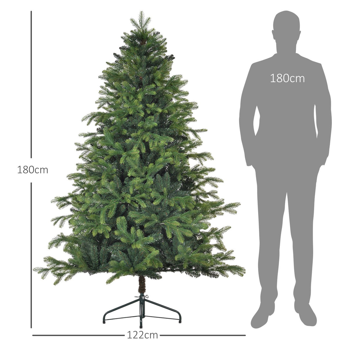 Artificial Christmas tree 180 cm with 1700 tips, foldable & sturdy metal stand, ideal for Christmas decorations, green