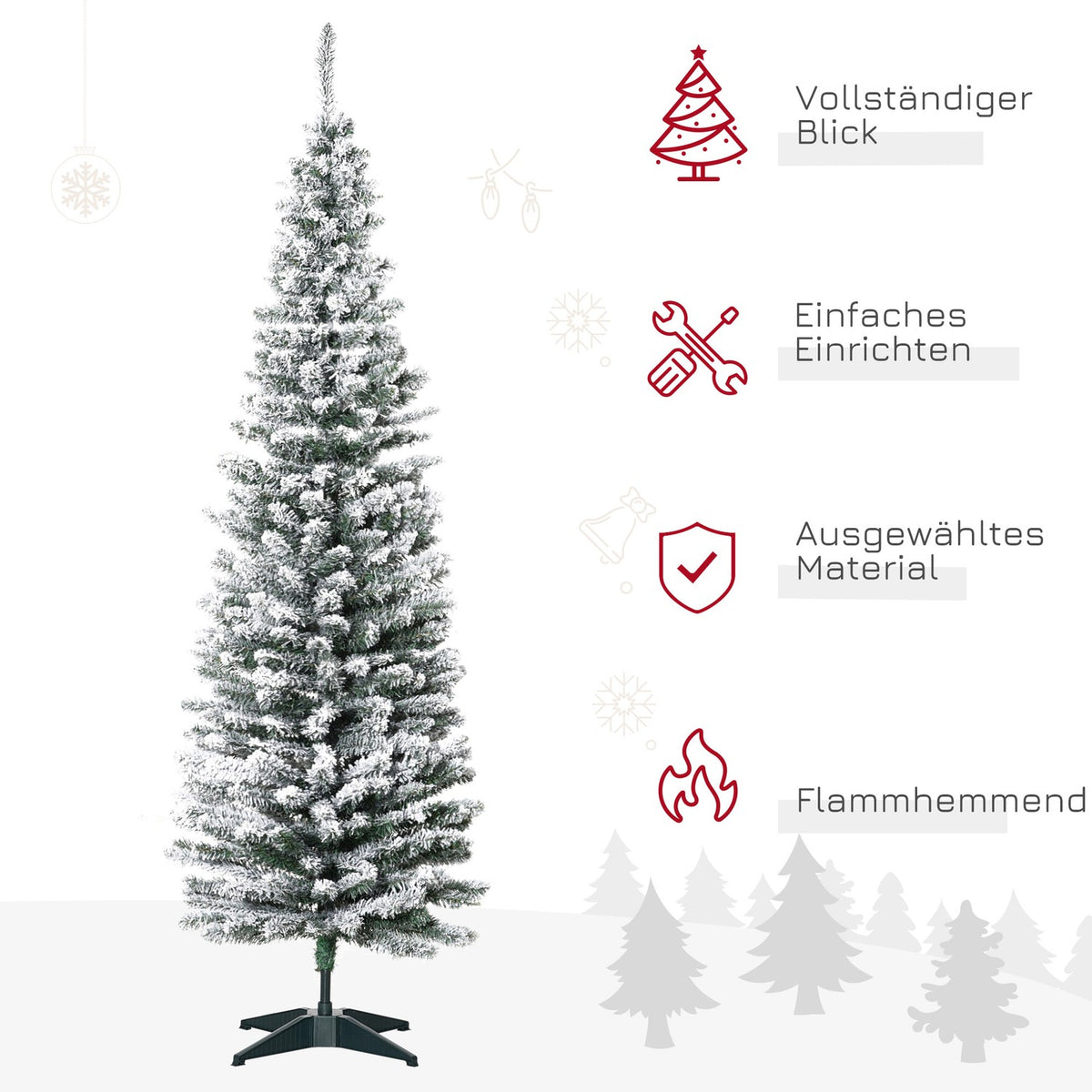 Artificial Christmas tree, 180 cm with artificial snow, with 390 branch tips, removable base, for Christmas parties, indoor, green