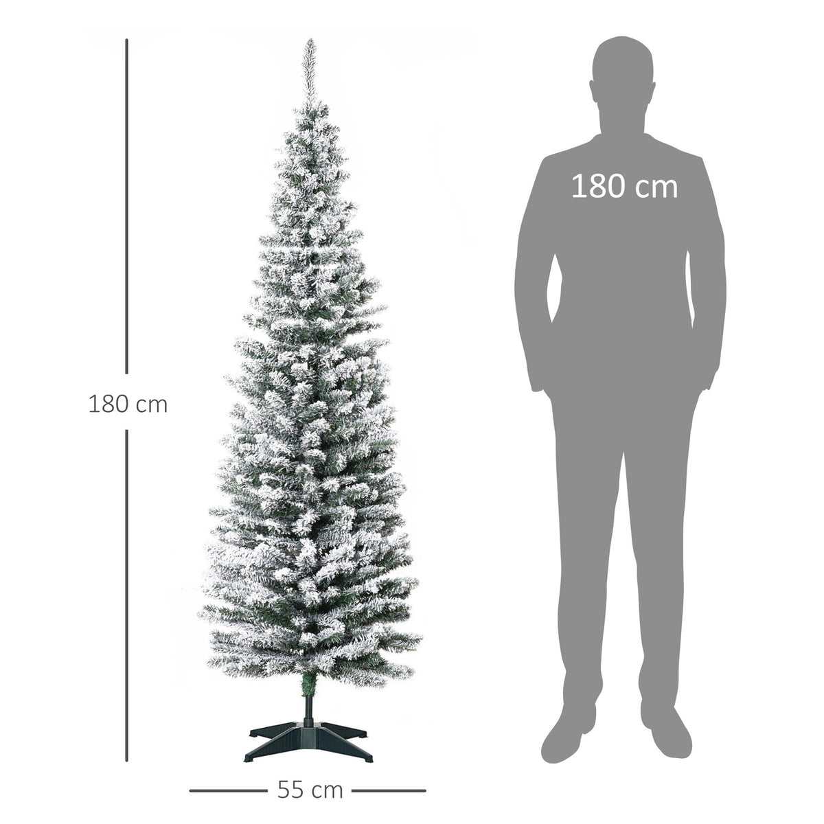 Artificial Christmas tree, 180 cm with artificial snow, with 390 branch tips, removable base, for Christmas parties, indoor, green