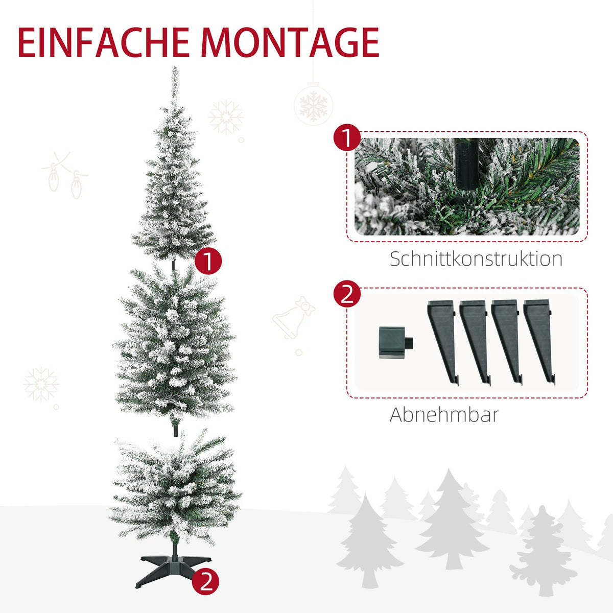 Artificial Christmas tree, 180 cm with artificial snow, with 390 branch tips, removable base, for Christmas parties, indoor, green