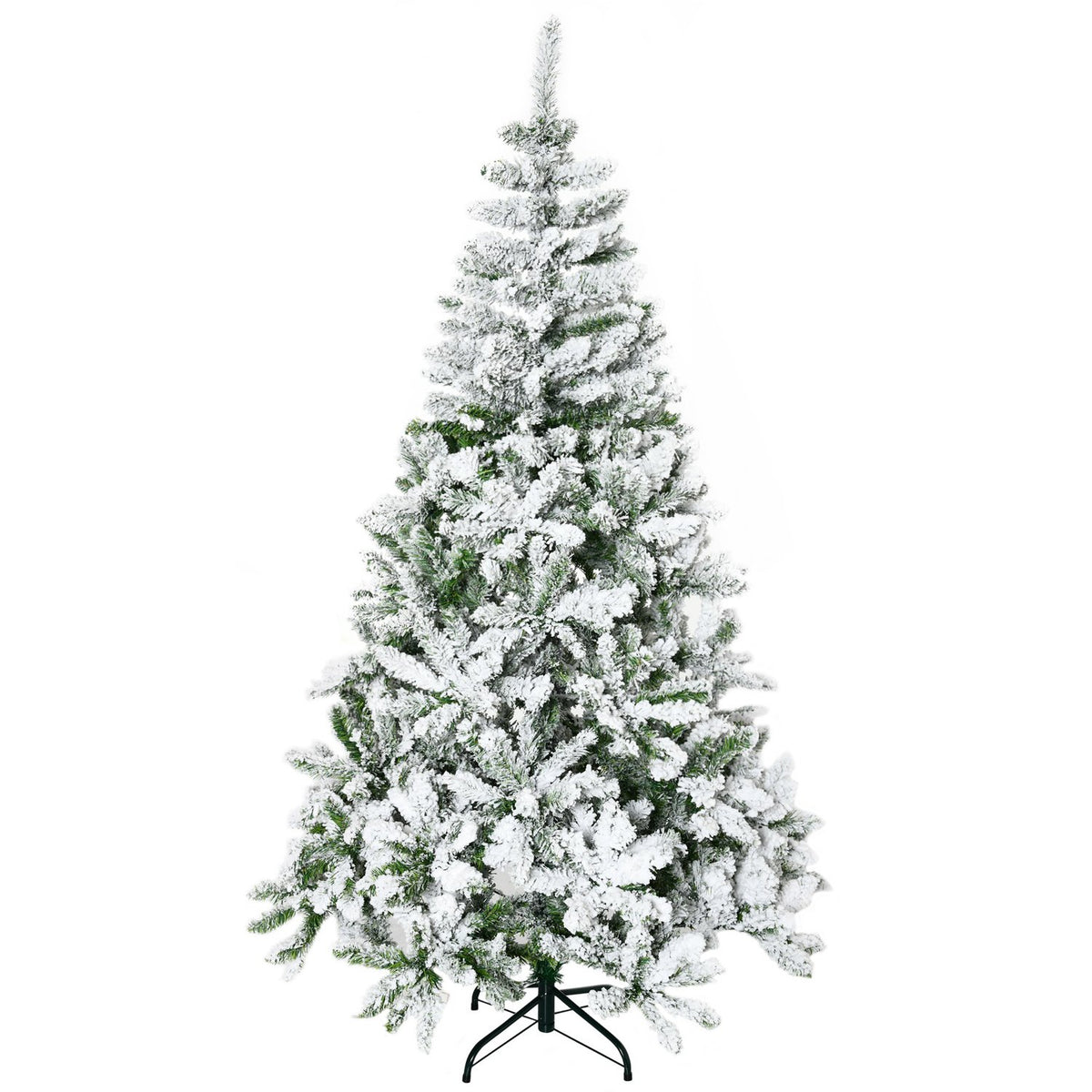 Artificial Christmas tree, 180 cm with artificial snow, with 750 branch tips, foldable base, for Christmas parties, indoor, green + white