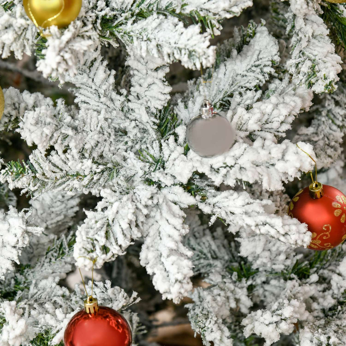 Artificial Christmas tree, 180 cm with artificial snow, with 750 branch tips, foldable base, for Christmas parties, indoor, green + white