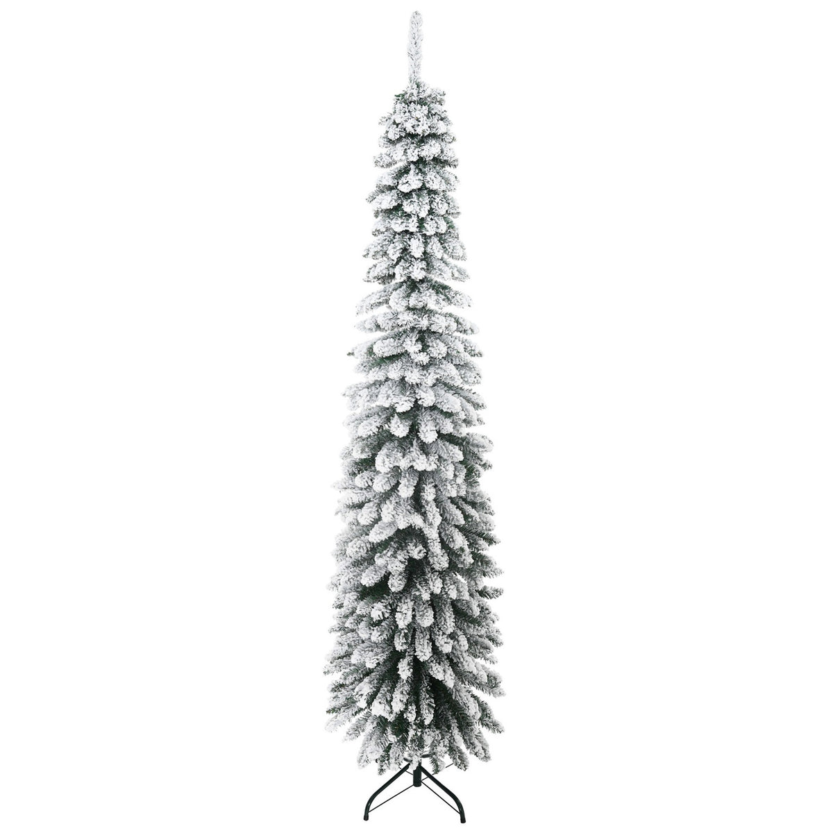 Artificial Christmas tree 210 cm with 490 tips and artificial snow foldable with metal stand for festive Christmas decoration in green and white