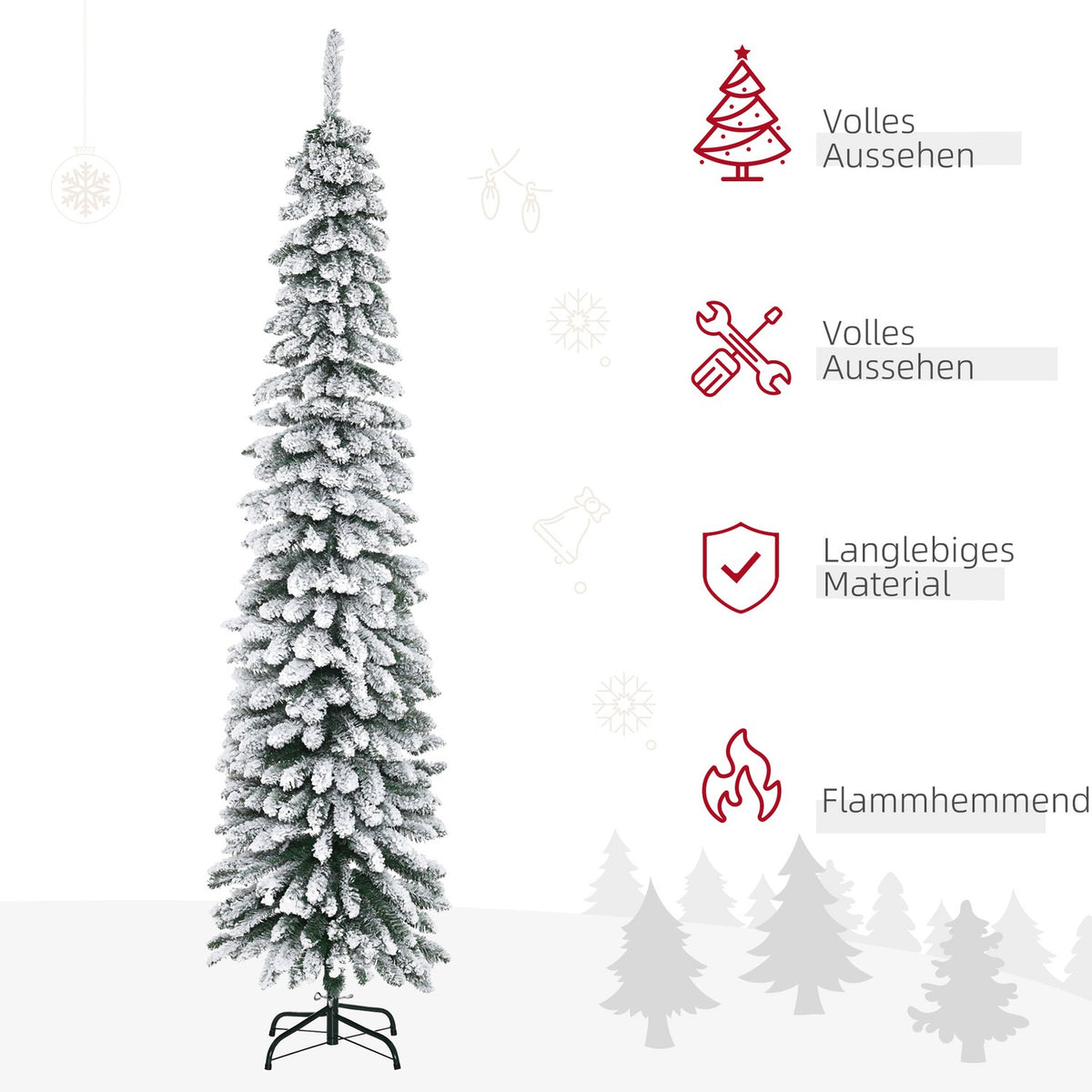 Artificial Christmas tree 210 cm with 490 tips and artificial snow foldable with metal stand for festive Christmas decoration in green and white