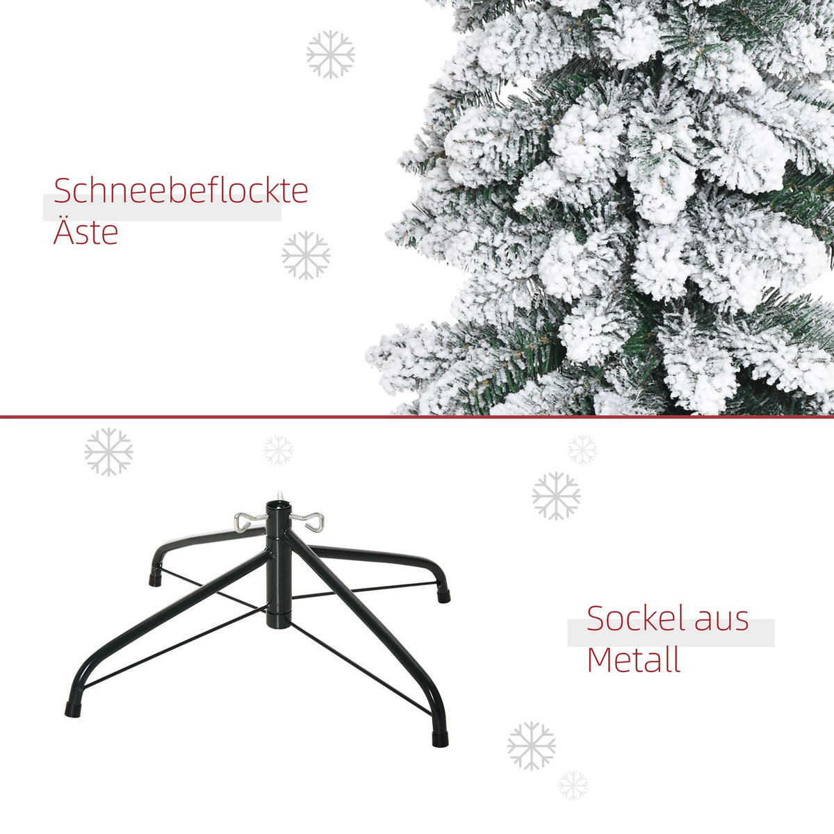 Artificial Christmas tree 210 cm with 490 tips and artificial snow foldable with metal stand for festive Christmas decoration in green and white