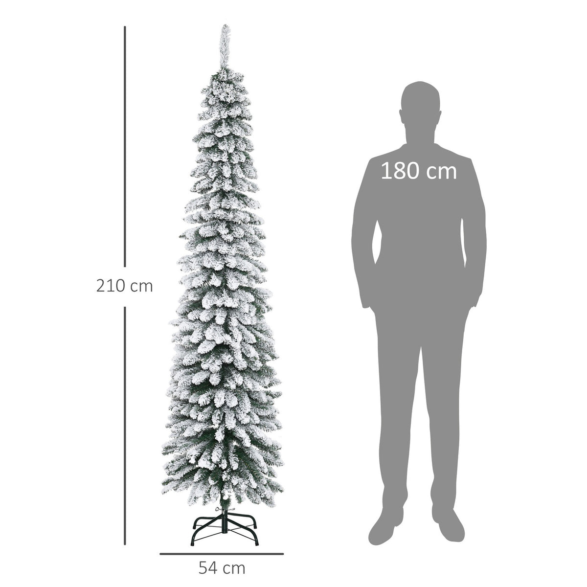 Artificial Christmas tree 210 cm with 490 tips and artificial snow foldable with metal stand for festive Christmas decoration in green and white