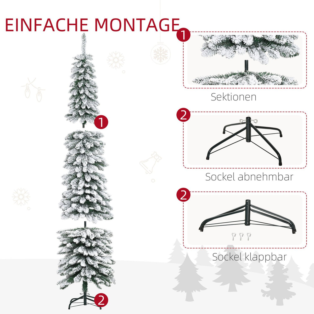 Artificial Christmas tree 210 cm with 490 tips and artificial snow foldable with metal stand for festive Christmas decoration in green and white