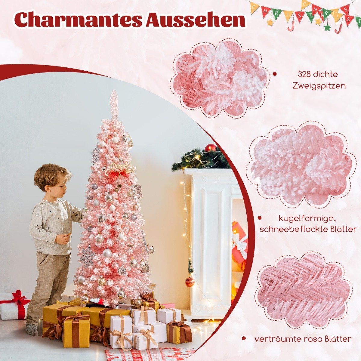 Artificial Christmas tree pencil 150 cm Christmas tree with snow pink