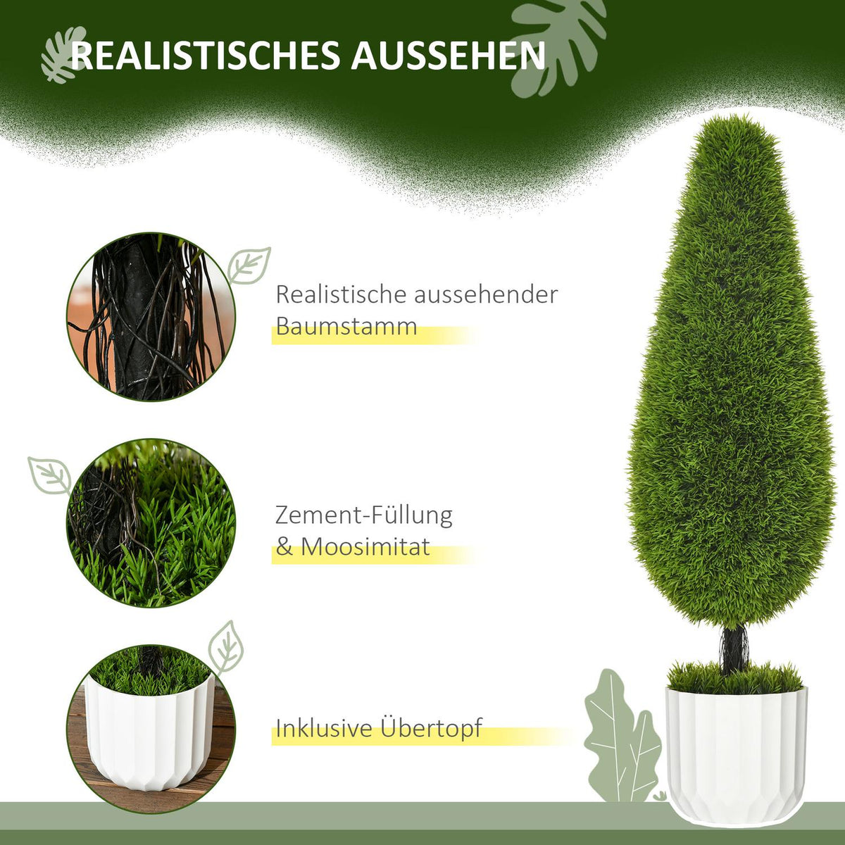 Artificial Cypress Plant Set Of 2, 90 Cm Artificial Plant, Artificial Tree In Pot, Houseplant With Artificial Moss For Indoor, Outdoor, Green