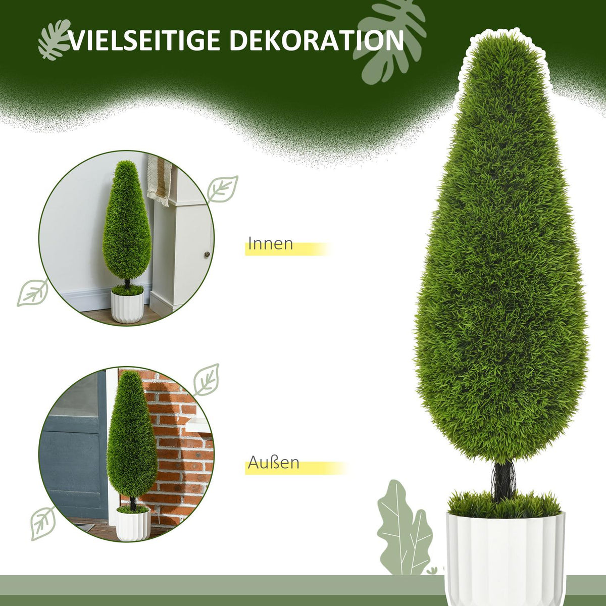 Artificial Cypress Plant Set Of 2, 90 Cm Artificial Plant, Artificial Tree In Pot, Houseplant With Artificial Moss For Indoor, Outdoor, Green
