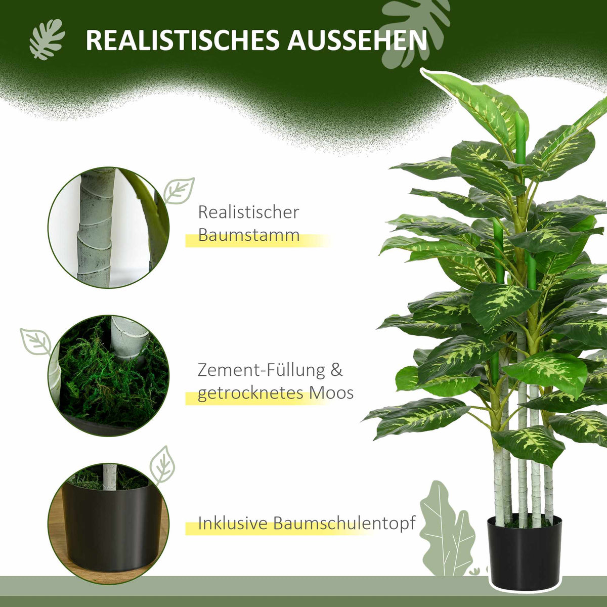 Artificial Dieffenbachia Plant, 120 cm, Indoor/Outdoor
