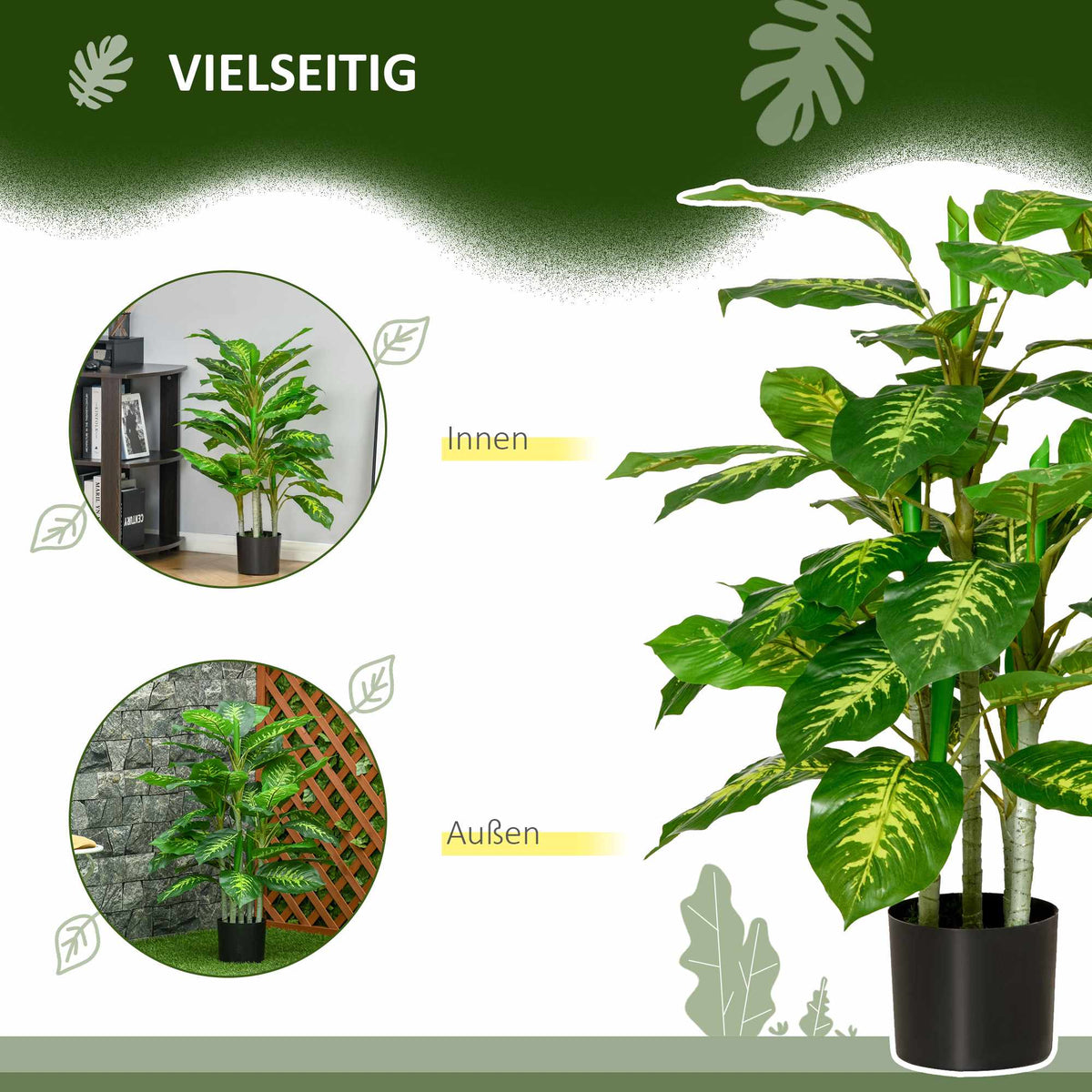 Artificial Dieffenbachia Plant, 95 cm, Indoor/Outdoor