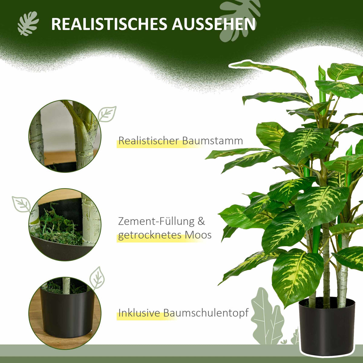 Artificial Dieffenbachia Plant, 95 cm, Indoor/Outdoor