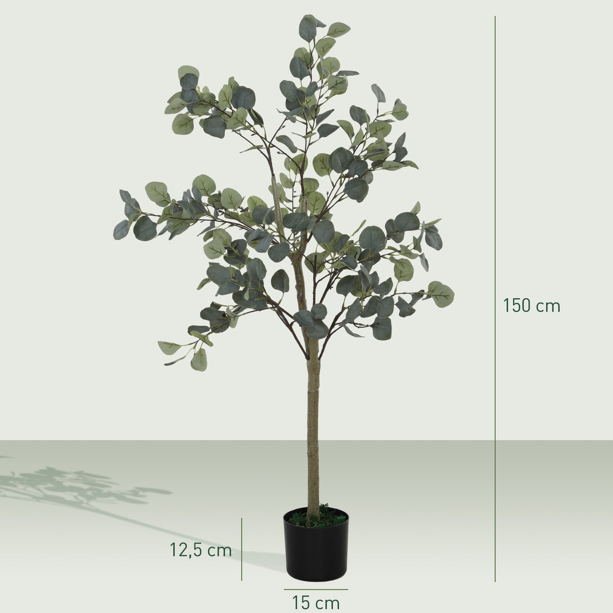 Artificial Eucalyptus Tree Large 150 cm Artificial Plant Artificial Plants Eucalyptus in Pot, Artificial Tree Like Real with Artificial Grass, Cement for Living Room, Bedroom, Office, Garden