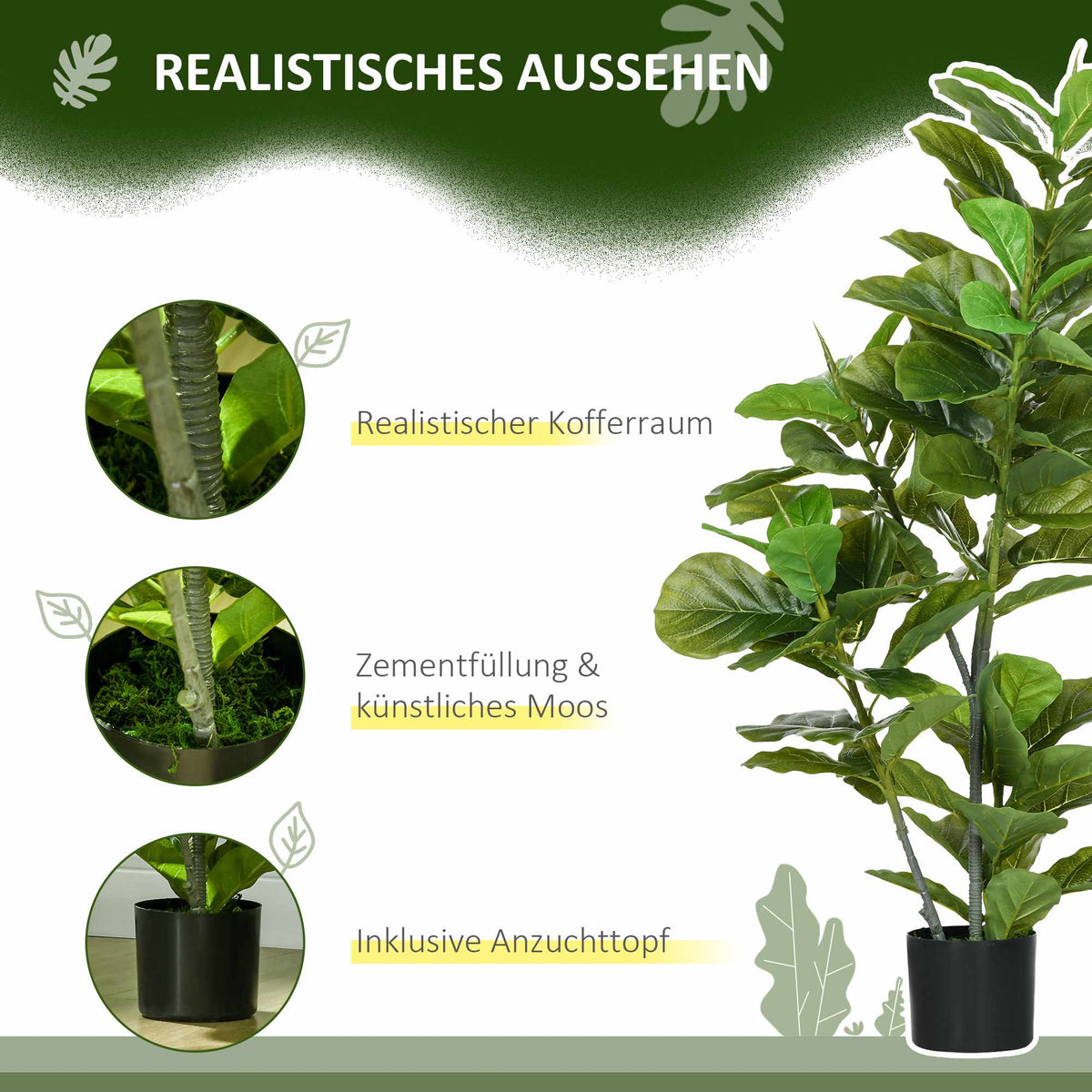 Artificial Ficus Plant, 110 cm, 90 Leaves with Pot