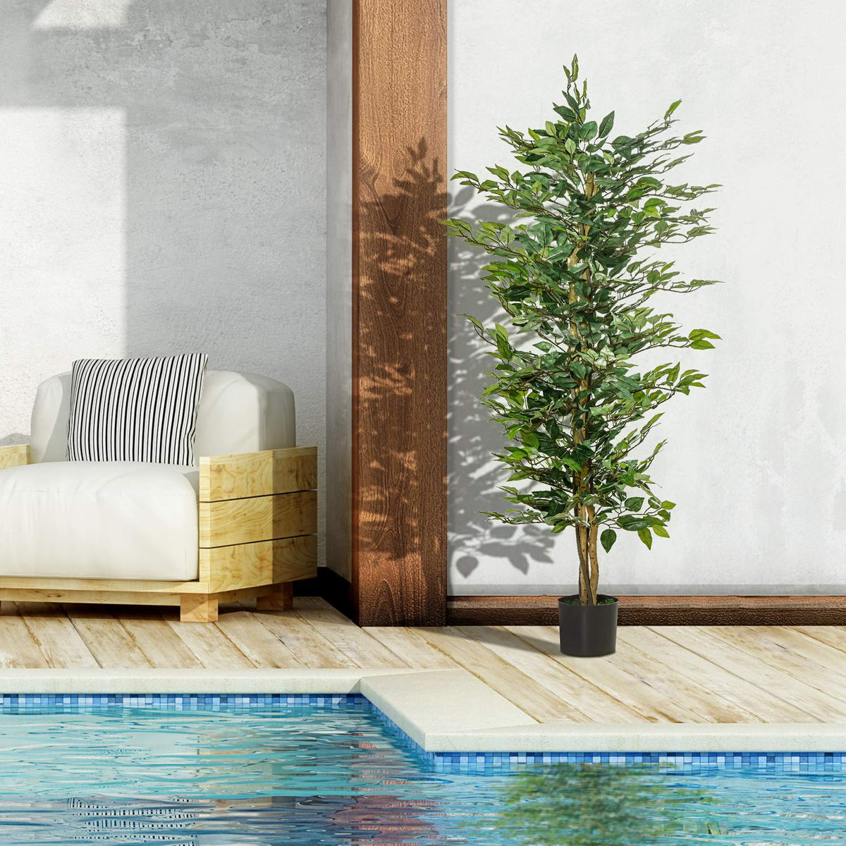 Artificial Ficus Tree Decorative Artificial Plant 150Cm Indoor & Outdoor In Plastic Pot