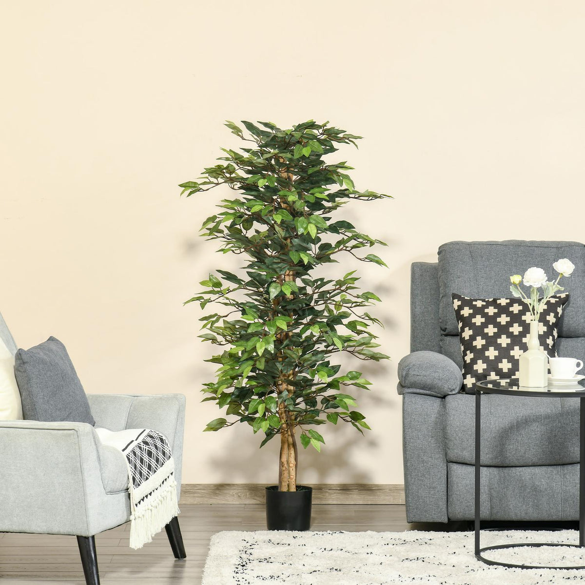 Artificial Ficus Tree Decorative Artificial Plant 150Cm Indoor & Outdoor In Plastic Pot