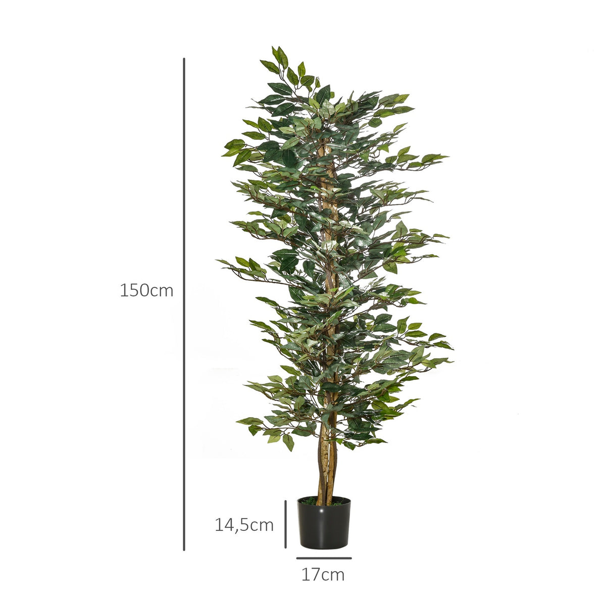 Artificial Ficus Tree Decorative Artificial Plant 150Cm Indoor & Outdoor In Plastic Pot