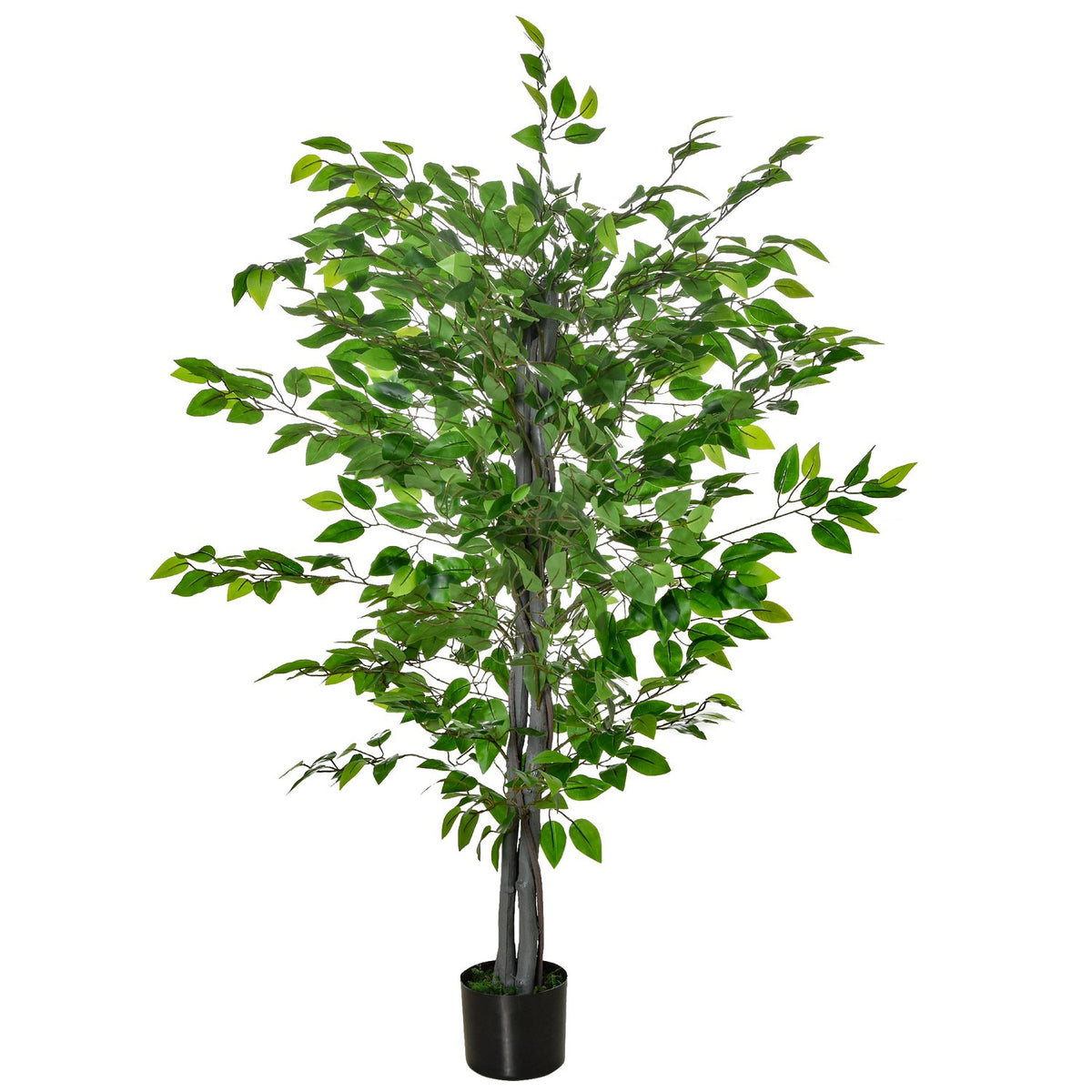 Artificial Ficus Tree Large 135 cm Artificial Plant, Plastic Artificial Plants Ficus in Pot, Artificial Tree Like Real with Cement, Artificial Grass for Living Room Bedroom Office Garden