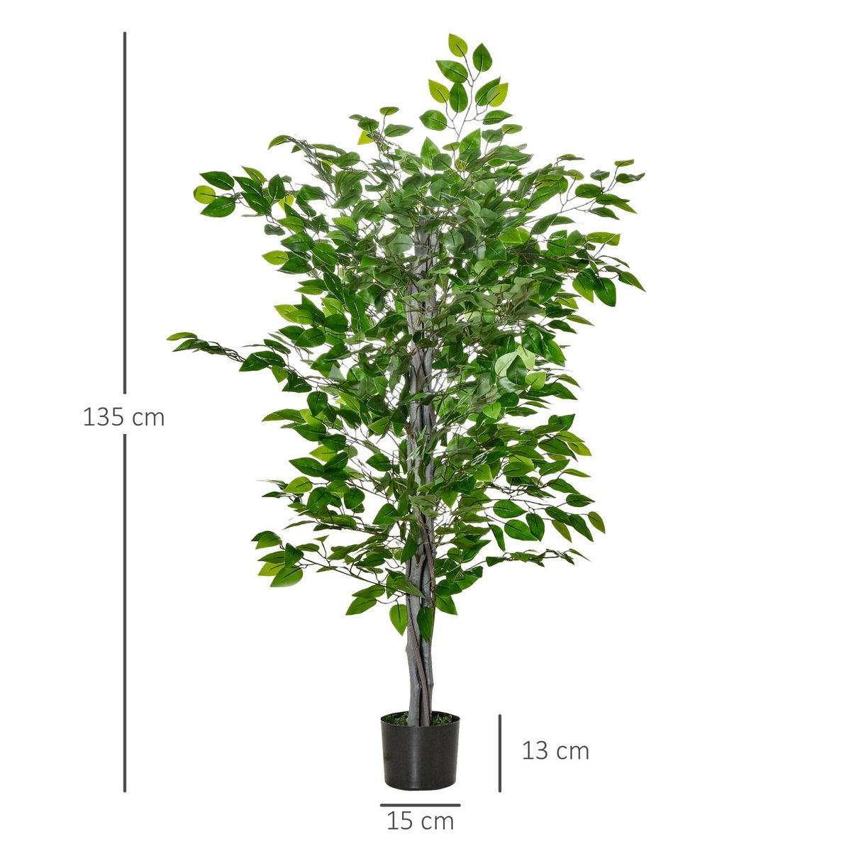 Artificial Ficus Tree Large 135 cm Artificial Plant, Plastic Artificial Plants Ficus in Pot, Artificial Tree Like Real with Cement, Artificial Grass for Living Room Bedroom Office Garden