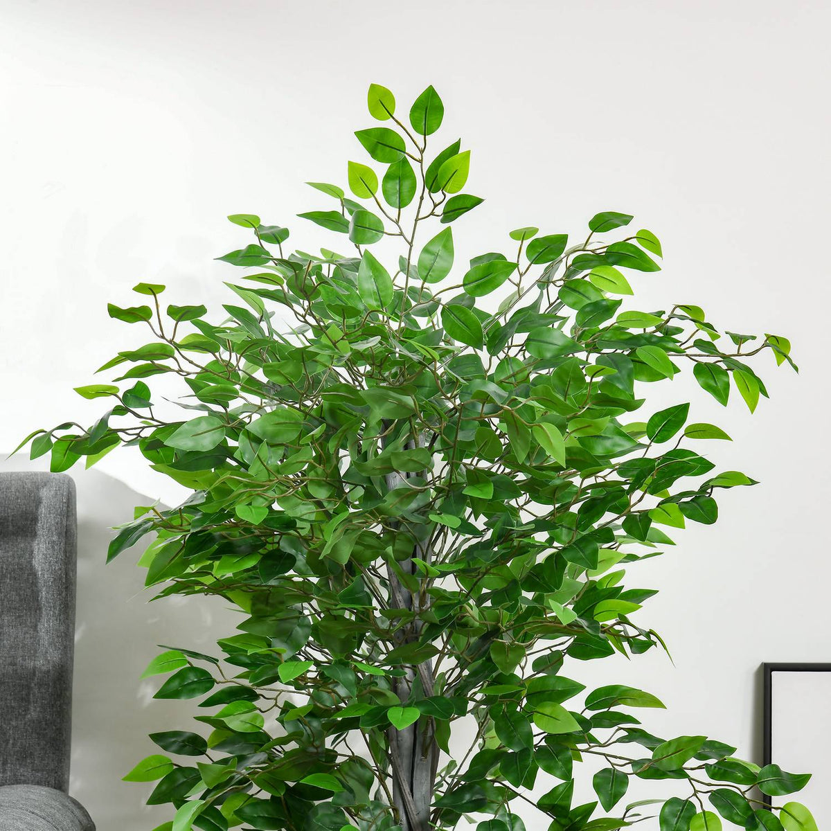 Artificial Ficus Tree Large 135 cm Artificial Plant, Plastic Artificial Plants Ficus in Pot, Artificial Tree Like Real with Cement, Artificial Grass for Living Room Bedroom Office Garden