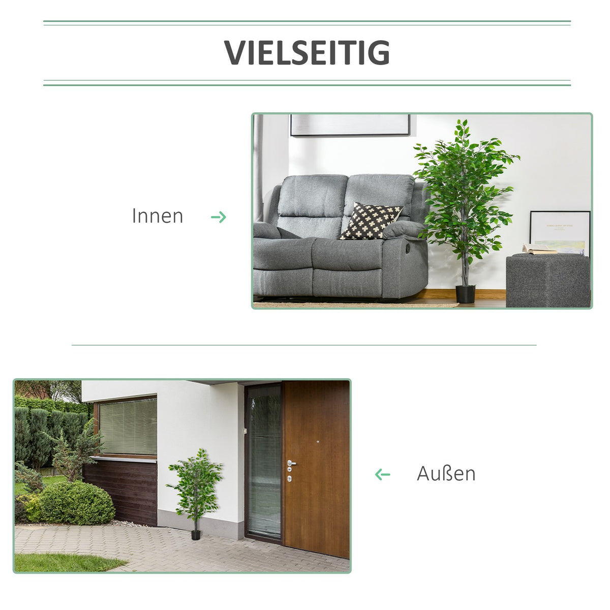Artificial Ficus Tree Large 135 cm Artificial Plant, Plastic Artificial Plants Ficus in Pot, Artificial Tree Like Real with Cement, Artificial Grass for Living Room Bedroom Office Garden