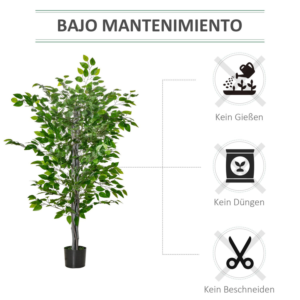 Artificial Ficus Tree Large 135 cm Artificial Plant, Plastic Artificial Plants Ficus in Pot, Artificial Tree Like Real with Cement, Artificial Grass for Living Room Bedroom Office Garden
