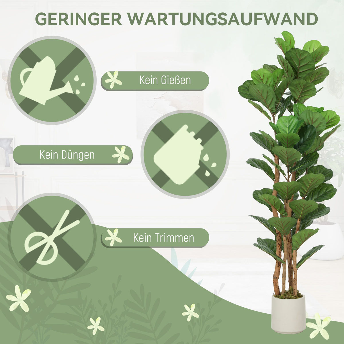 Artificial Fiddle Leaf Fig Tree, 71 Leaves, 150 cm Tall