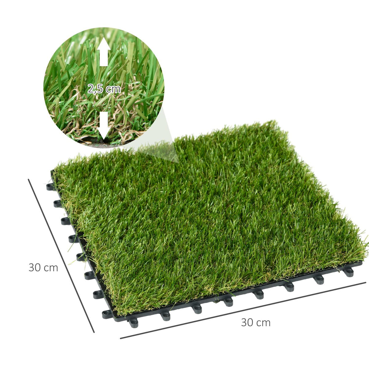 Artificial Grass 10 Pieces Grass Mat Lawn Carpet Roll Turf Artificial Lawn For Balcony Garden 25Mm Plastic Dark Green 30 X 30Cm