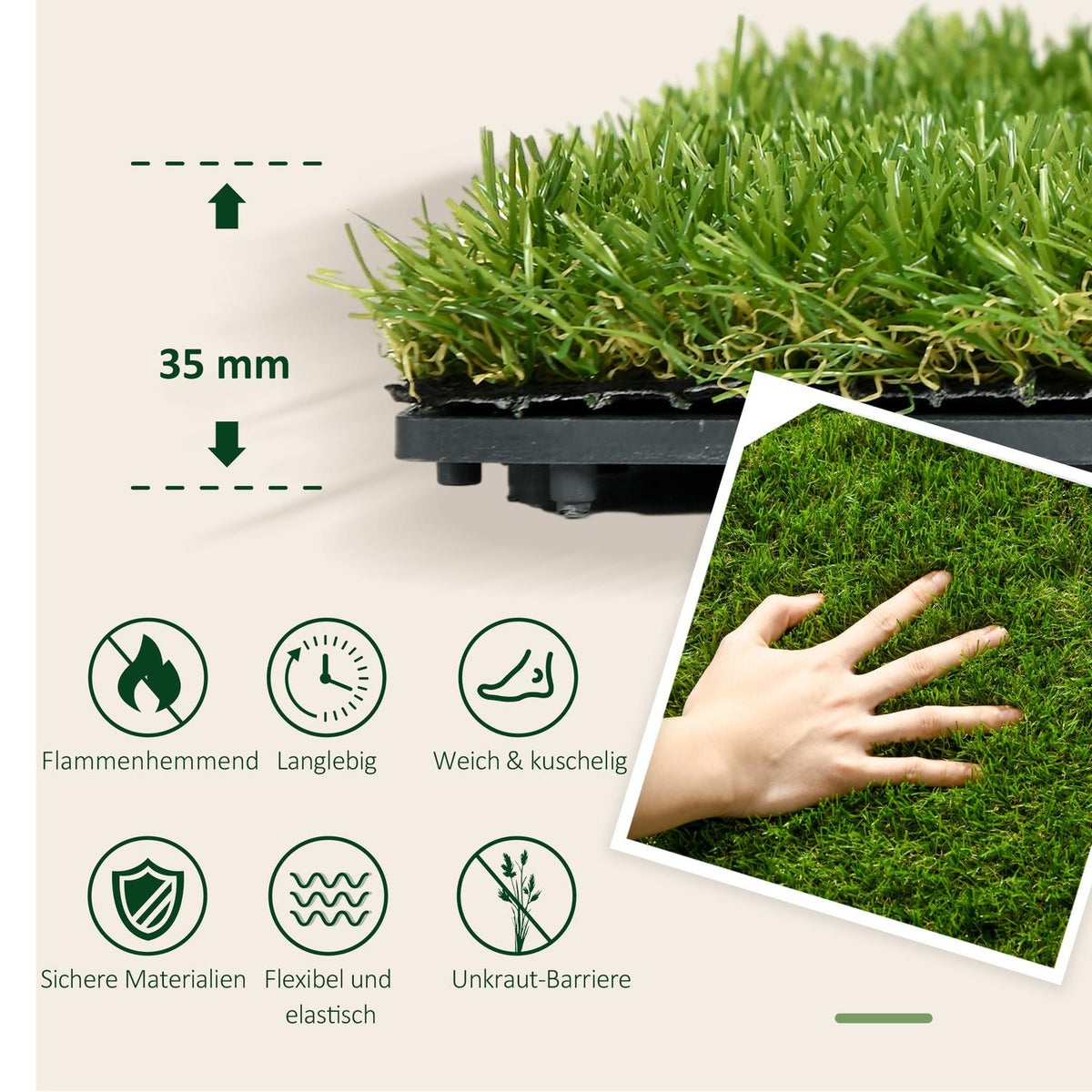 Artificial Grass 10 Pieces Grass Mat Lawn Carpet Roll Turf Artificial Lawn For Balcony Garden 25Mm Plastic Dark Green 30 X 30Cm