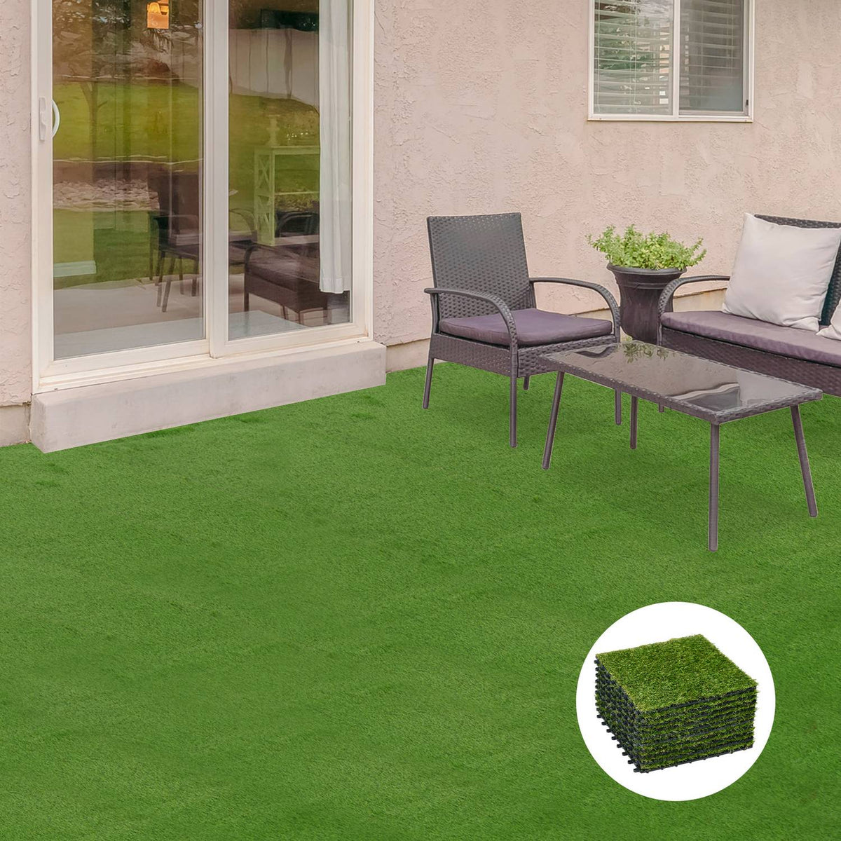 Artificial Grass 10 Pieces Grass Mat Lawn Carpet Roll Turf Artificial Lawn For Balcony Garden 25Mm Plastic Dark Green 30 X 30Cm