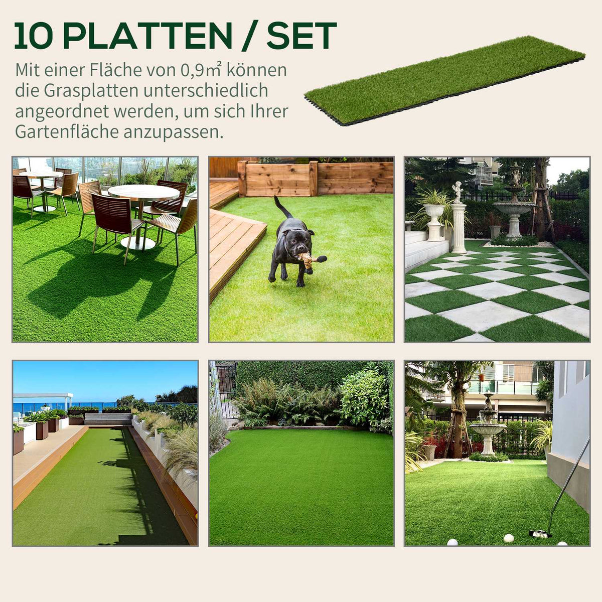 Artificial Grass 10 Pieces Grass Mat Lawn Carpet Roll Turf Artificial Lawn For Balcony Garden 25Mm Plastic Dark Green 30 X 30Cm