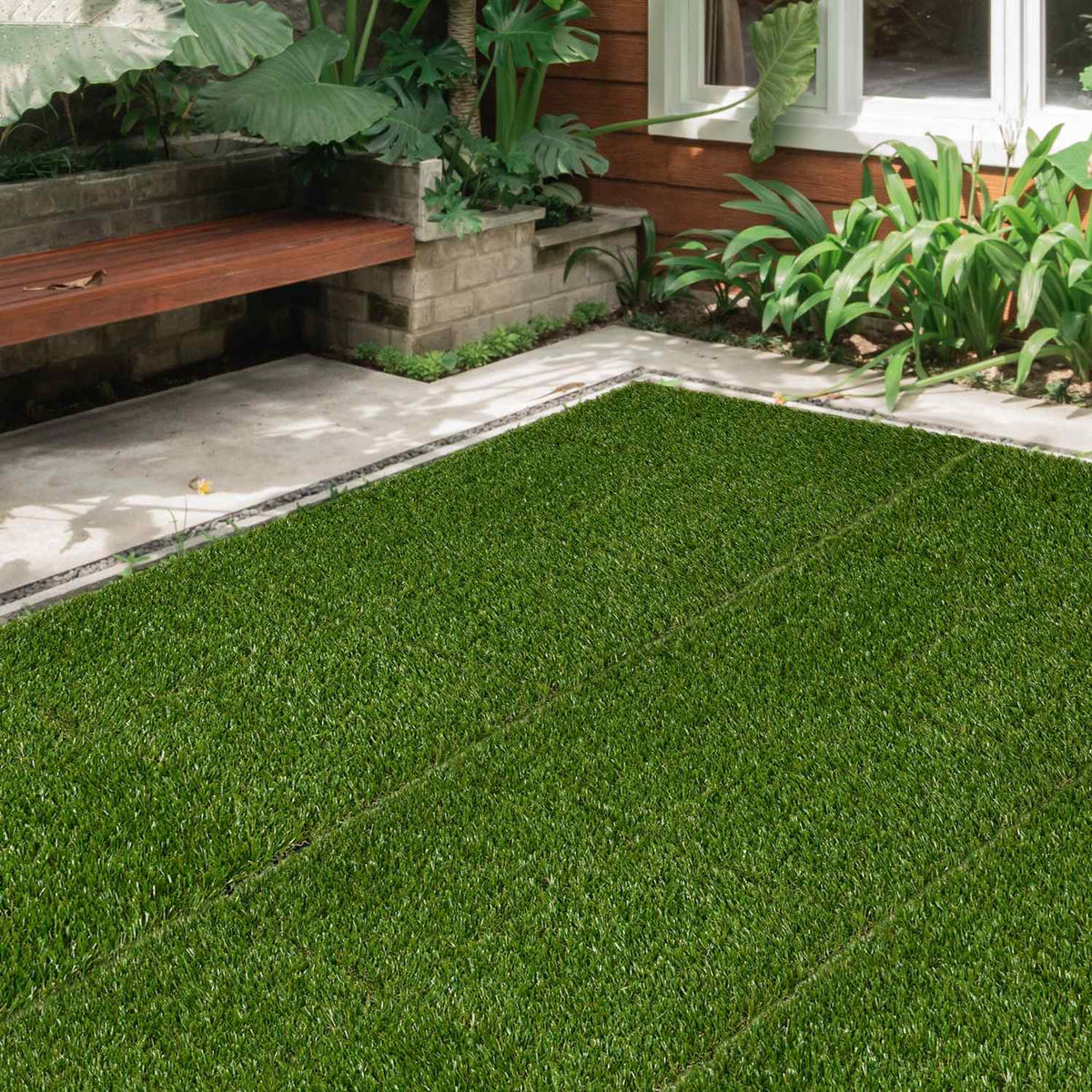 Artificial Grass Pack Of 10 Lawn Carpet 30 X 30 Cm Artificial Roll Turf Ideal For Garden & Balcony 25 Mm Plastic Dark Green