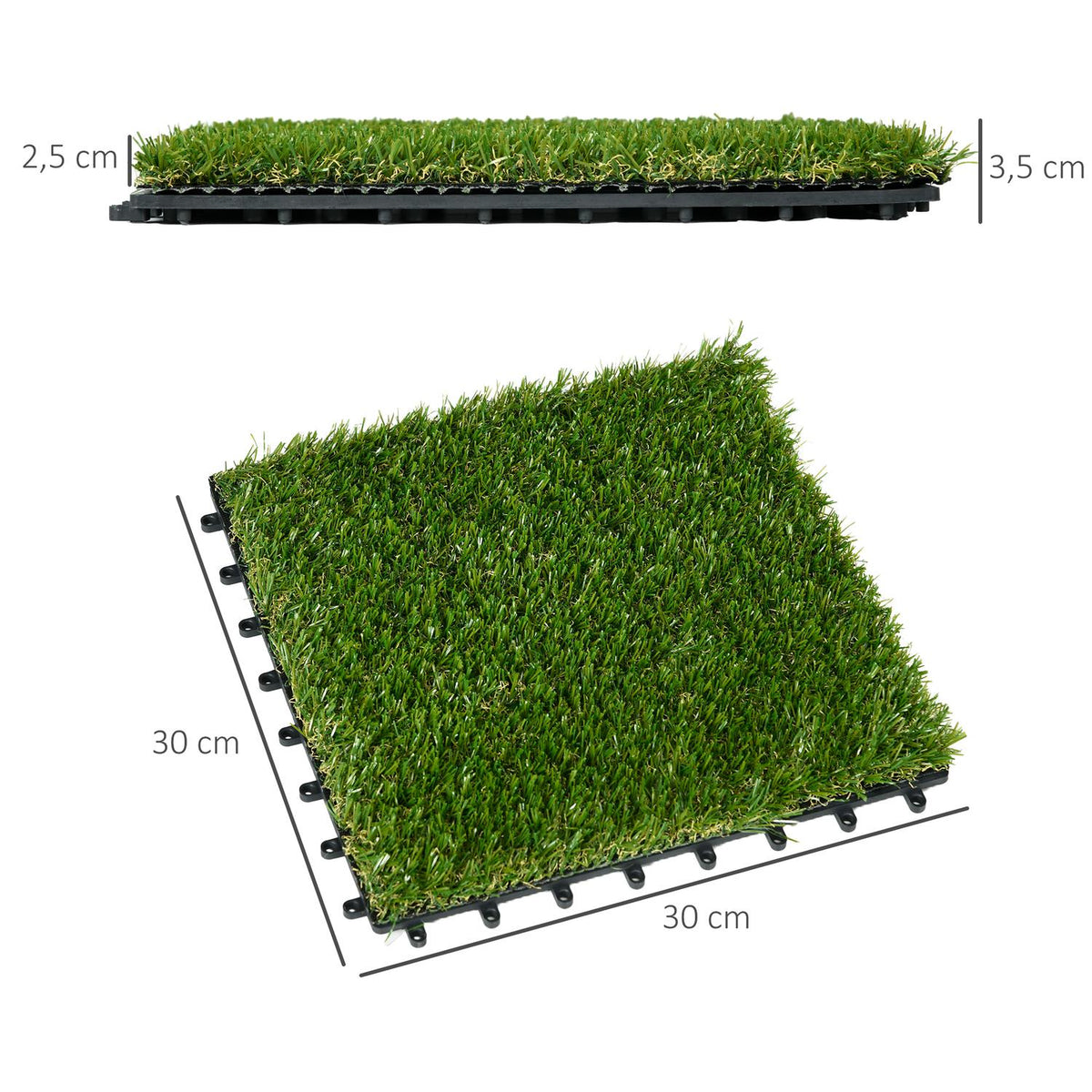 Artificial Grass Pack Of 10 Lawn Carpet 30 X 30 Cm Artificial Roll Turf Ideal For Garden & Balcony 25 Mm Plastic Dark Green