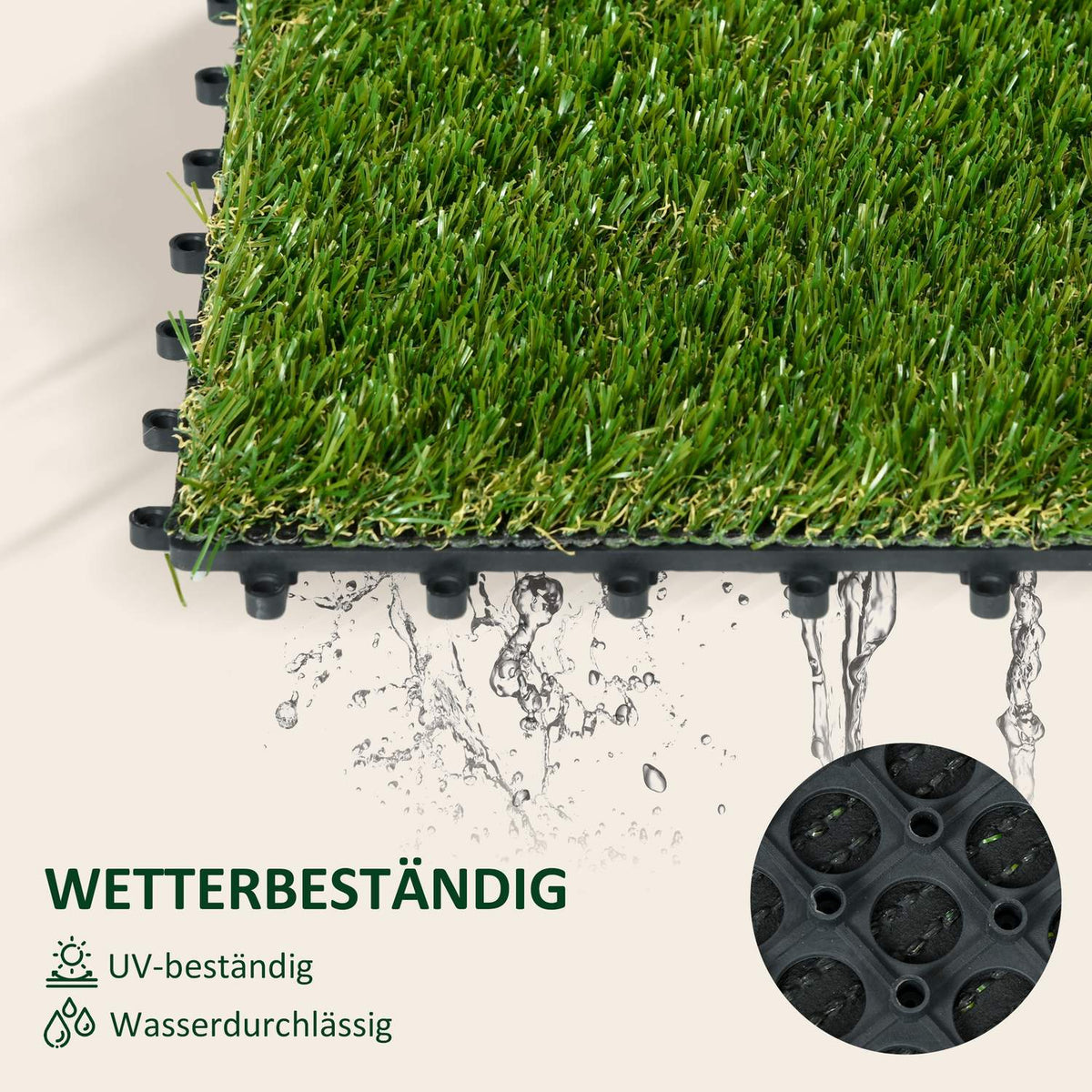 Artificial Grass Pack Of 10 Lawn Carpet 30 X 30 Cm Artificial Roll Turf Ideal For Garden & Balcony 25 Mm Plastic Dark Green