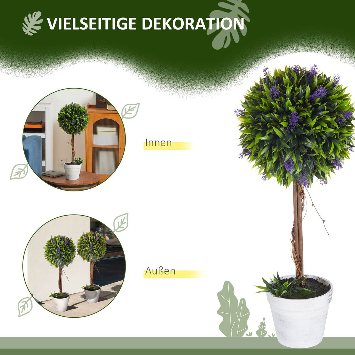 Artificial Lavender Plant Set of 2 Artificial Plants, 60 cm Houseplant in Pot, Artificial Tree with Artificial Moss for Indoor, Outdoor