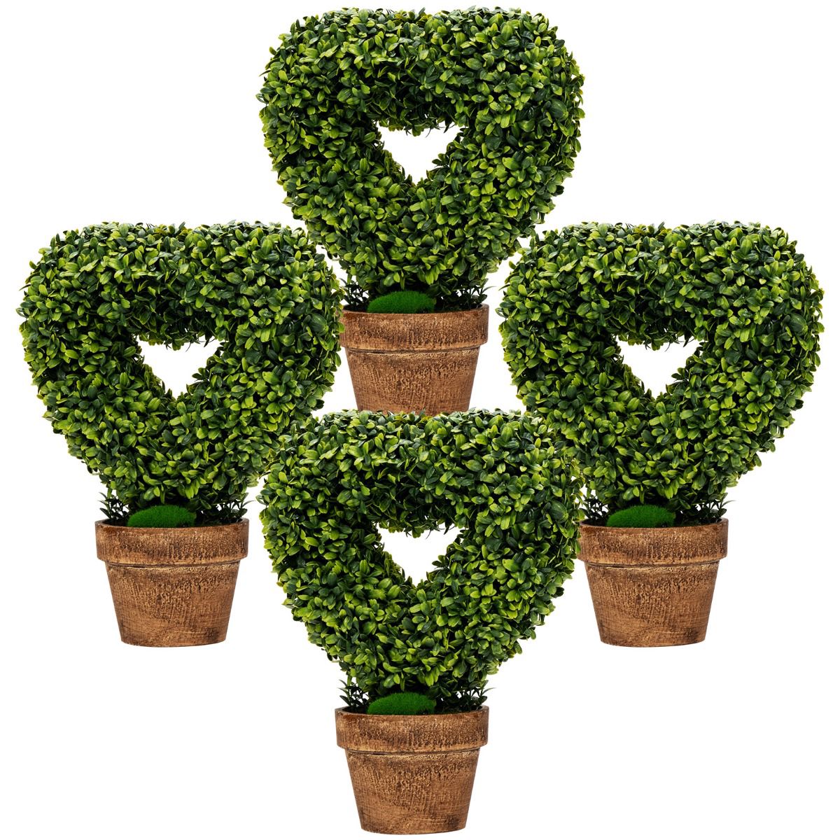 Artificial Mini Potted Plants 4-Pack, Heart-Shaped Decor