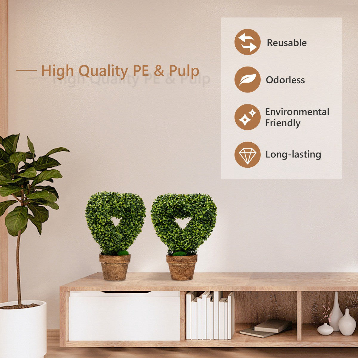 Artificial Mini Potted Plants 4-Pack, Heart-Shaped Decor