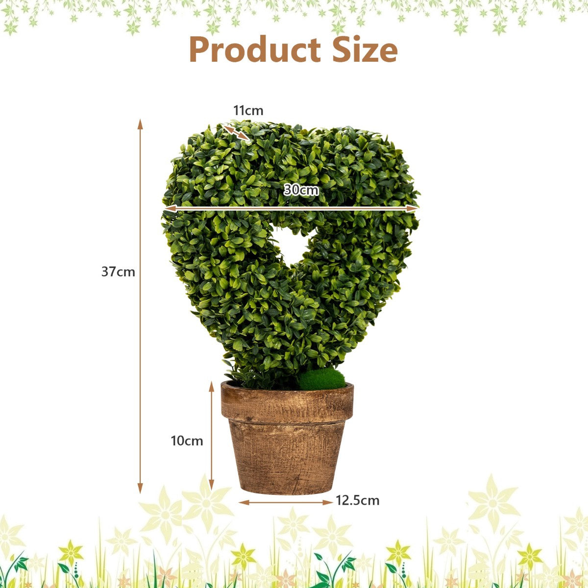 Artificial Mini Potted Plants 4-Pack, Heart-Shaped Decor