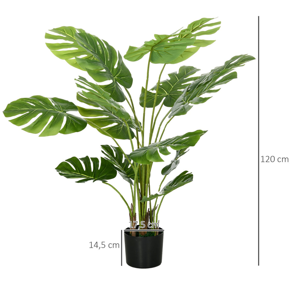 Artificial Monstera 120Cm Artificial Plant With Planter And Pe Moss, Deceptively Real, For Living Room, Green