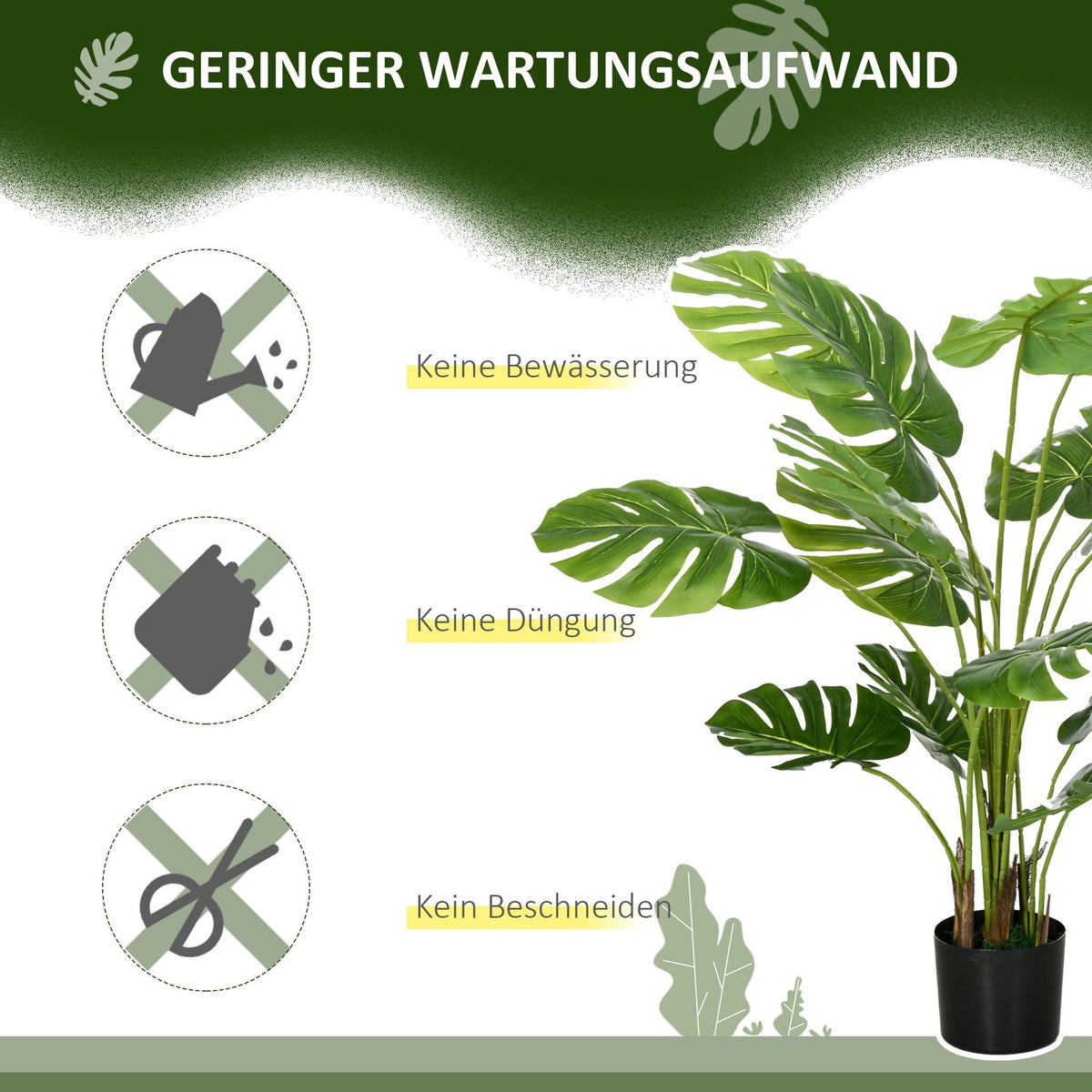 Artificial Monstera 120Cm Artificial Plant With Planter And Pe Moss, Deceptively Real, For Living Room, Green