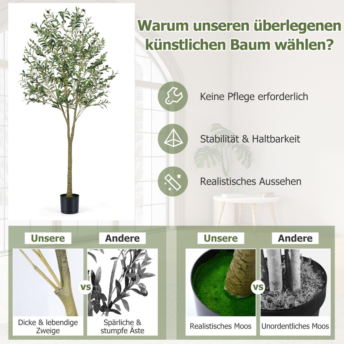 Artificial Olive Tree 180cm with Pot, 1296 Leaves, 72 Olives