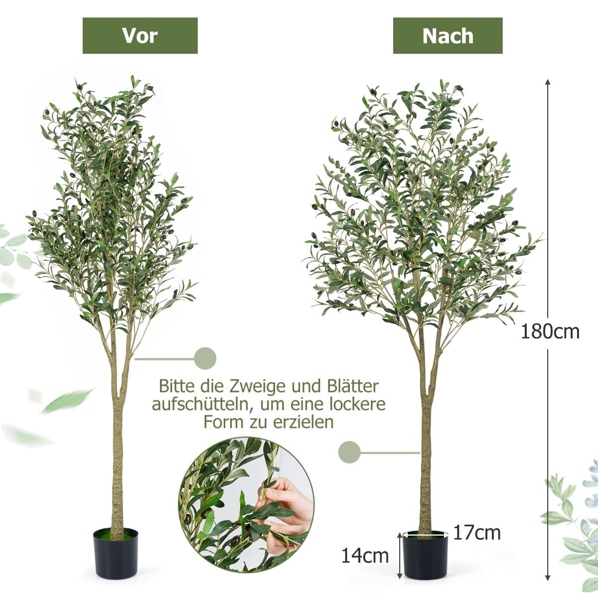 Artificial Olive Tree Set, 180 cm, 2 Pieces, Realistic Leaves